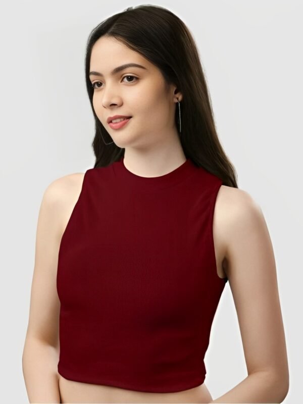 Dark Maroon Round Neck Top - Image 2