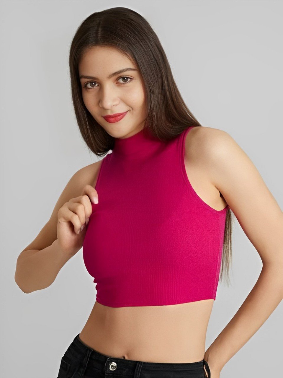 Dark pink High Neck Tops