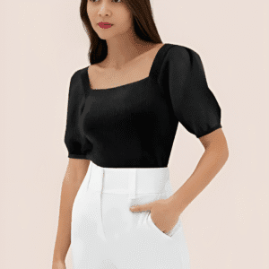Square Neck Black top-Half sleeve