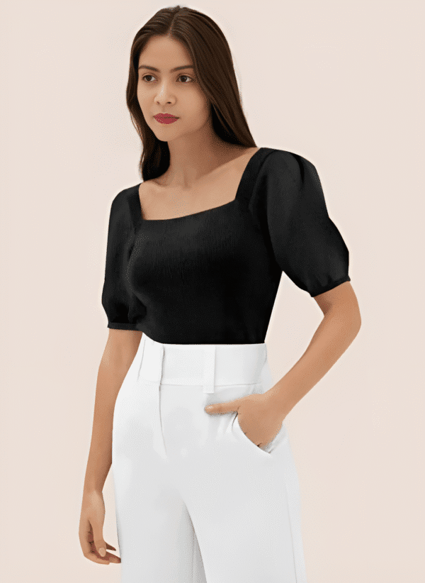 Square Neck Black top-Half sleeve